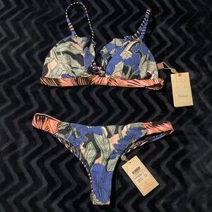 Maaji Floral Bikini Set in Blue, Pink & Black